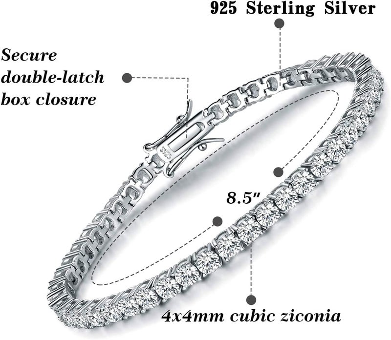 TIKJE 925 Sterling Silver 2-7mm Cubic Zirconia Classic Tennis Bracelet | White Gold Bracelets for Women | Size 6-8.5 inches - Image 3